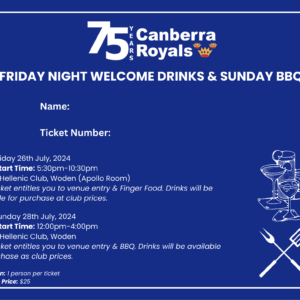 canberra royals friday night welcome drinks & sunday bbq