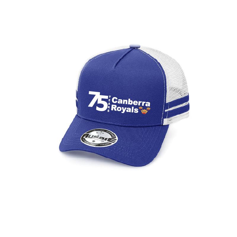 75th anniversary trucker cap royal blue